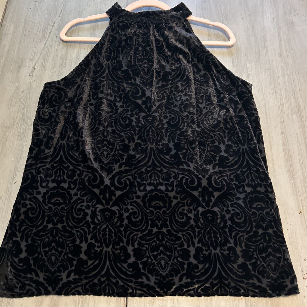 Talbots Black Velvet Burnout Tie back Halter Top Sz 10 Witchy Vamp Goth Romantic